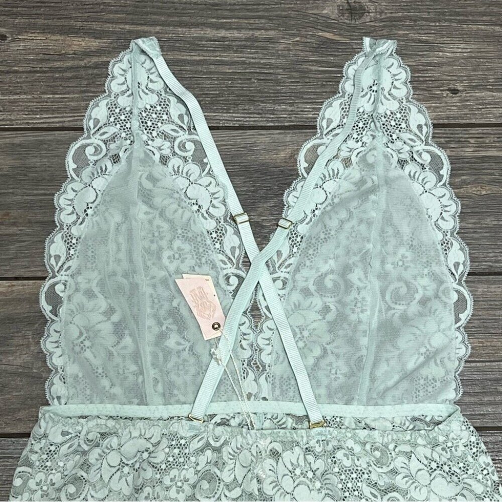 NWT Free People X HAH Comin in Haht Lace Bodysuit Small Something Blue Bride - Picture 8 of 16